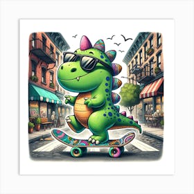 Dinosaur Skateboarder Art Print