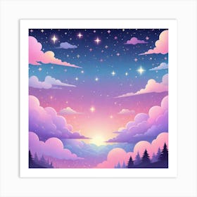 Sky With Twinkling Stars In Pastel Colors Square Composition 312 Art Print