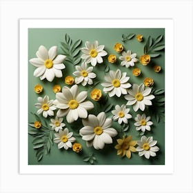 Flowers On A Green Background Art Print