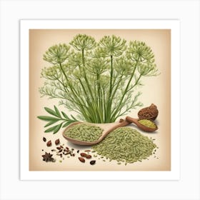 Fennel Seeds flower plants painting art print 3 Art Print