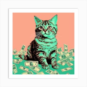 Cat With Money 1 Art Print