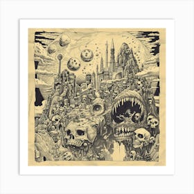 Skulls And Skeletons Sci-Fi City Metal Cover Art Print