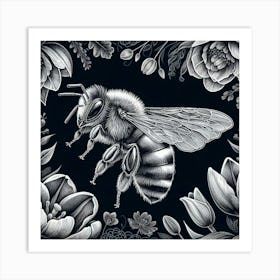 Bee And Flowers 11 Art Print