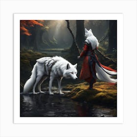 Amaterasu meets white wolf Art Print