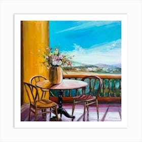 Table With Flowers and table and chairs Art Print