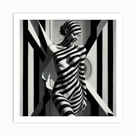 Black And White Striped Nude (3) Art Print