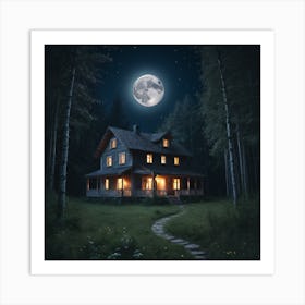 House In The Woods At Night Art Print