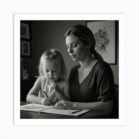 Mother And Daughter Drawing 1 Art Print