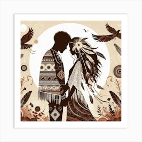 Boho art Silhouette of couple in love Art Print