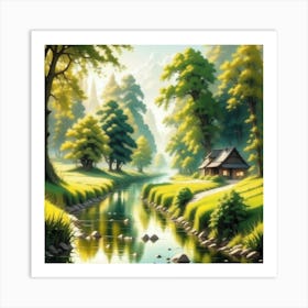Peaceful Countryside River Mysterious (11) Art Print