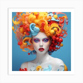 Portrait Of A Woman With Colorful Hair Art Print