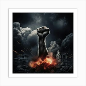 A Clenched Fist Raised In A Striking Gesture Of Protest Embodying Both The Power And Aggression Of (3) 2 Art Print