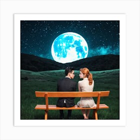 Couple Sitting On A Bench Under The Moon 11 Art Print