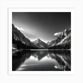 Black And White Mountain Lake 10 Art Print