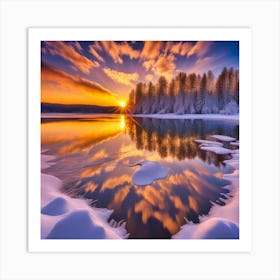 Sunset Over The Lake Art Print