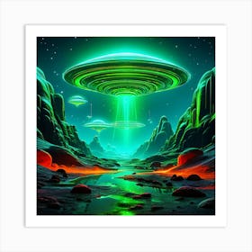 Abstract Retro UFOs Art Print