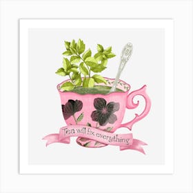 Pink vintage teacup Art Print