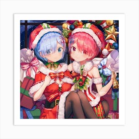 Two Girls Christmas Art Print