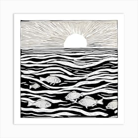 Linocut Fish In The Sea 8 Art Print