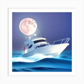 Boat In The Moonlight 2 Art Print