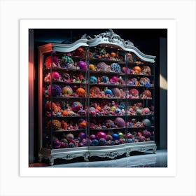 A Vivid And Highly Stylized Cinematic Photograph Of A Stunning Display Cabinet Overflowing With A Diverse Array Of Vibrant, Intricately Designed Decorations That Pop With Color 3 Art Print