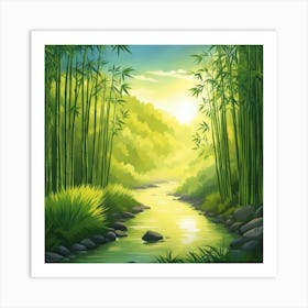 A Stream In A Bamboo Forest At Sun Rise Square Composition 235 Art Print