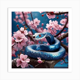 Blue Metallic Snake  Art Print