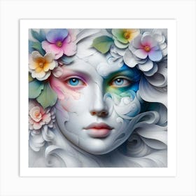 Portrait Of A Woman With Flowers 2 Art Print