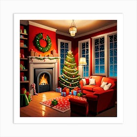 Christmas Living Room, gifts, candy, Christmas Tree art, Christmas Tree, Christmas vector art, Vector Art, Christmas art, Christmas Art Print