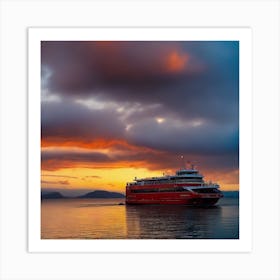 Red Ferry At Sunset 1 Art Print