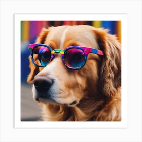 Golden Retriever Wearing Sunglasses Art Print