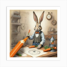 Rabbit With Pencil 3 Art Print