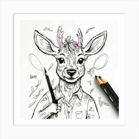 Deer Drawing 24 Art Print