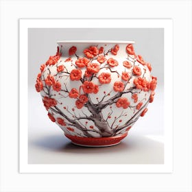 Japanese Style Flowery Decorated Flower Pot Art Print