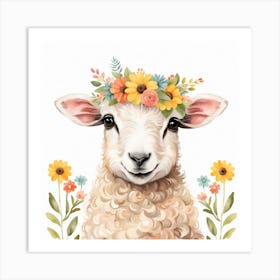 Floral Baby Sheep Nursery Illustration (9) Art Print