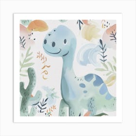 Cute Muted Pastels  Brontosaurus Dinosaur 3 Art Print