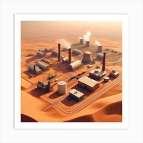 3d Rendering Of Oil Refinery In The Desert Art Print