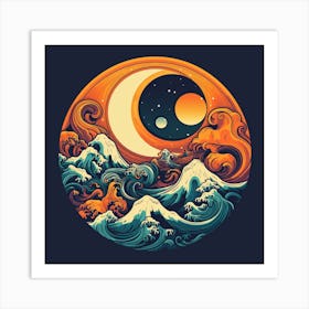 Moon And Waves 4 Art Print