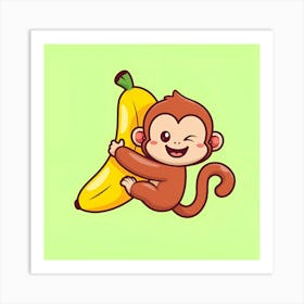 Monkey Holding A Banana Art Print