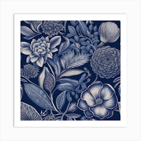 Blue Floral Pattern Art Print