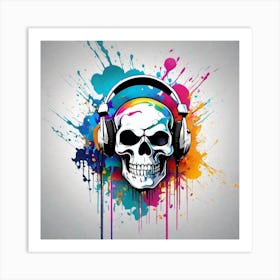 Skull With Headphones 41 Art Print