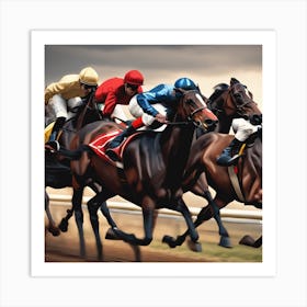 Jockeys Racing At The Racetrack 2 Art Print