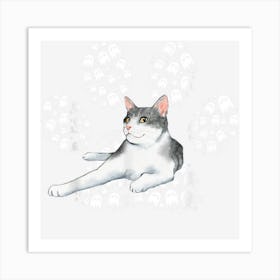 Halloween Turkish Angora Tuxedo Cat Ghosts Cat Paw Art Print