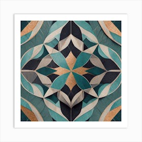 Firefly Beautiful Modern Detailed Floral Indian Mosaic Mandala Pattern In Neutral Gray, Teal, Marine Art Print