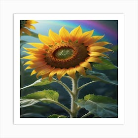 Sunflower With Rainbow 1 Art Print