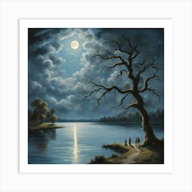 Moonlight Over The Lake Art Print