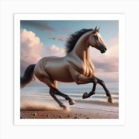 Horse Galloping On The Beach Art Print