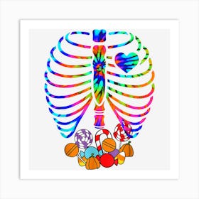 Tie Dye Funny Xray Halloween Costume Rib Cage Skeleton Candy Art Print