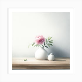 Peony and Vase: A Soft and Delicate Watercolor Painting Art Print