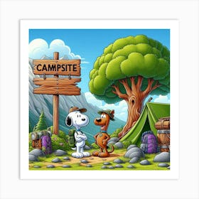 Snoopy and Scooby on Campsite Art Print